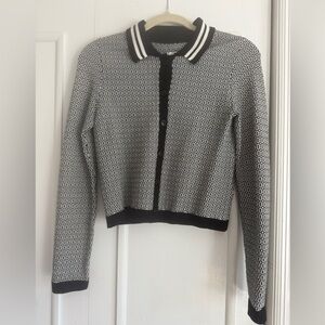 Anthropologie Maeve Black & White Patterned Cardigan Polo